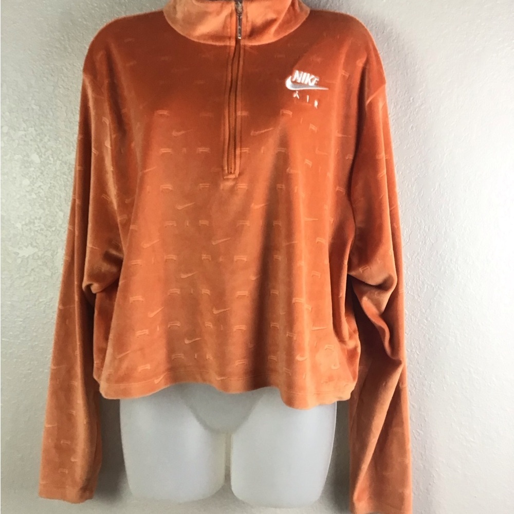Nike Air All Over Logo 1/4 Zip Velour Long Sleeve Top Size 2X Spice Orange - Picture 6 of 14